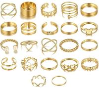 XFSRG 22 Pièces Ensemble Bagues Femme Ajustables Variées Géométriques Minimalistes Empilables Chaîne Cœur Papillon Torsadées Perle Bijoux Fantaisie