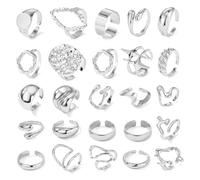 XFSRG 25 Pièces Bague Femme Rétro Exagéré Ensemble de Bagues Design Asymétrique Bague Style Tendance pour un Usage Quotidien Fêtes Style Urbain