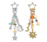 XFSRG 2Pcs Porte-Clé Soleil Lune Étoile Y2K Keyring Esthétique Étoile Accessoires Porte-clés Mignon Voiture pour Filles Femmes Sac Pendentif