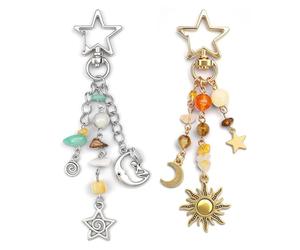 XFSRG 2Pcs Porte-Clé Soleil Lune Étoile Y2K Keyring Esthétique Étoile Accessoires Porte-clés Mignon Voiture pour Filles Femmes Sac Pendentif