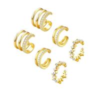 XFSRG 3 Paires Boucle D'oreille Clip Femme Boucles d'Oreilles à Clip Non Percées Hypoallergénique avec Scintillantes Zircone Filles Falsche Ohrringe Set (Or 1)