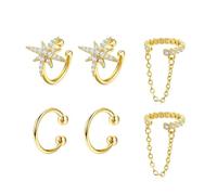 XFSRG 3 Paires Boucle D'oreille Clip Femme Boucles d'Oreilles à Clip Non Percées Hypoallergénique avec Scintillantes Zircone Filles Falsche Ohrringe Set (Or 2)