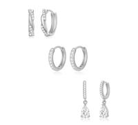 XFSRG 3 Paires Boucles d’Oreilles Femme Créoles Or 14K Hypoallergéniques avec Zirconium AAA+ Bijoux Élégants Quotidien et Fête (Argent)