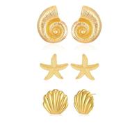 XFSRG 3 paires Boucles d'Oreilles Femme Coquillage Étoile de Mer Doré Élégant Pour Toutes Occasions