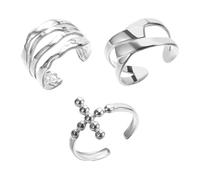 XFSRG 3 Pcs Boho Ajourée Bague Femme Empilables Bague Phalange Ensemble Fidget Anxiété Rotative Bagues Ouverts Reglables Promesse Mariage Alliance Bagues avec Dôme Épais Tressé Torsadé Mode