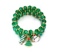 XFSRG 3 Pcs Bracelets de Noël pour Femme Ensemble Empilable Bracelet en Perles Charmant avec Mignons Motifs de Noël pour Filles Bijoux de Christmaset Cadeaux de Fête (Vert)
