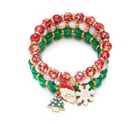 XFSRG 3 Pcs Bracelets de Noël pour Femme Ensemble Empilable Bracelet en Perles Charmant avec Mignons Motifs de Noël pour Filles Bijoux de Christmaset Cadeaux de Fête (Multicolore)