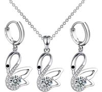 XFSRG 3 Pcs Cygne Parure Bijoux Femme Cristal Boucles d'Oreilles Collier Strass Ensemble Bijoux Élégant Cadeau Noël Mères Anniversaire Mariage Fiançailles Fête (Blanc)