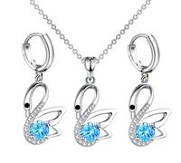 XFSRG 3 Pcs Cygne Parure Bijoux Femme Cristal Boucles d'Oreilles Collier Strass Ensemble Bijoux Élégant Cadeau Noël Mères Anniversaire Mariage Fiançailles Fête (Bleu)