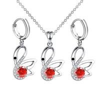 XFSRG 3 Pcs Cygne Parure Bijoux Femme Cristal Boucles d'Oreilles Collier Strass Ensemble Bijoux Élégant Cadeau Noël Mères Anniversaire Mariage Fiançailles Fête (Rouge)