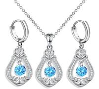 XFSRG 3 Pcs Goutte Ensemble de Bijoux Femme Parure Eau Cristal Zircon Collier Boucles d'oreilles Ensemble Élégant Brillant Pendentif Argent Cadeau Anniversaire Mariage Fiançailles Fête (Rose)