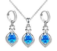 XFSRG 3 Pcs Goutte Forme Ensemble Bijoux Femme Cristal Collier et Boucles d'Oreilles Parure Bijoux Femme Élégant Cadeau Anniversaire Fête Mariée Demoiselle Mariage Fiançailles (Bleu)