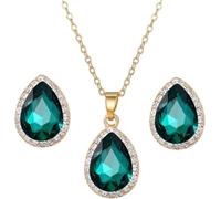 XFSRG 3 Pcs Goutte Parure Bijoux Femme Cristal Collier Boucles d'Oreilles Hypoallergénique Ensemble de Bijoux Mariée Fiançailles Demoiselle (Vert)