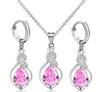 XFSRG 3 Pcs Infini Parure Bijoux Femme Cristal Boucles d'Oreilles et Collier Pendentif Ensemble Élégant Bijoux Mariage Cadeau Noël Anniversaire Fête des Mères Saint (Rose)