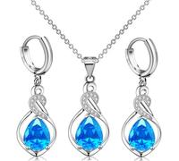XFSRG 3 Pcs Infini Parure Bijoux Femme Cristal Boucles d'Oreilles et Collier Pendentif Ensemble Élégant Bijoux Mariage Cadeau Noël Anniversaire Fête des Mères Saint (Bleu)