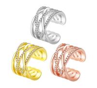 XFSRG 3 Pièces Bague Ouverte Femme Réglable Ondulée Empilable Ondulée Anneau Croisé Zircon Bague Large Femme Ajustable