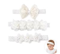 XFSRG 3 Pièces Bandeau en Dentelle pour Bébé Fille Serre Tête à Fleurs | Élastique en Dentelle Bandeau à Fleurs pour Bébé Fille