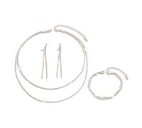 XFSRG 3 Pièces Bijoux Femme Multicouche Collier Bracelet Boucles d'Oreilles Set Élégant Ajustable Parure Cadeau Mariage Soirée (Argent)