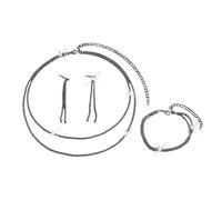 XFSRG 3 Pièces Bijoux Femme Multicouche Collier Bracelet Boucles d'Oreilles Set Élégant Ajustable Parure Cadeau Mariage Soirée (Noir)