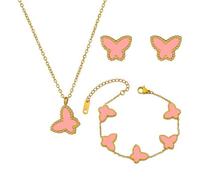 XFSRG 3 Pièces Bijoux Femme Papillon Élégant Collier Boucles d'Oreilles Bracelet Réglable Cadeau d'Anniversaire Saint Valentin