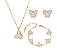 XFSRG 3 Pièces Bijoux Femme Papillon Élégant Collier Boucles d'Oreilles Bracelet Réglable Cadeau d'Anniversaire Saint Valentin