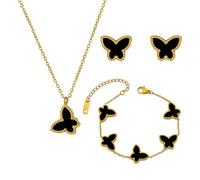 XFSRG 3 Pièces Bijoux Femme Papillon Élégant Collier Boucles d'Oreilles Bracelet Réglable Cadeau d'Anniversaire Saint Valentin