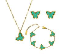 XFSRG 3 Pièces Bijoux Femme Papillon Élégant Collier Boucles d'Oreilles Bracelet Réglable Cadeau d'Anniversaire Saint Valentin