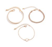 XFSRG 3 Pièces Bracelet Femme Plaqué Or 14k Bracelet Trèfle à Quatre Feuilles Réglable Empilable Zircon Chaîne Ensemble Bijoux Tendance Cadeaux pour femme (Blanc)