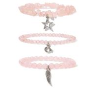 XFSRG 3 Pièces Bracelet Pierre Naturelle Set Lune Étoile Aile Perles Femme Élastique Pierre Naturelle Bracelet Perle