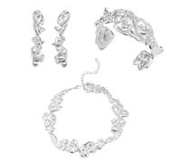 XFSRG 3 Pièces Déesse Grecque Bijoux Ensemble Feuille Irrégulière Bracelet Bras Manchette Boucles D'oreilles Laurier Couronne de Laurier Bijoux Femme Soirée (Argent)