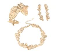 XFSRG 3 Pièces Déesse Grecque Bijoux Ensemble Feuille Irrégulière Bracelet Bras Manchette Boucles D'oreilles Laurier Couronne de Laurier Bijoux Femme Soirée (Or)