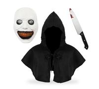 XFSRG 3 Pièces Halloween Masque Horreur Cape et Faux Couteau Sang Set de Démon Souriant Effrayant Masques pour les Fêtes à Thème Jeux Rôle