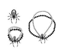 XFSRG 3 Pièces Halloween Parure Bijoux Femme Araignée Sertie de Diamants Boucles d'Oreilles Collier et Bague de Style Gothique Accessoires Punk Personnalisés
