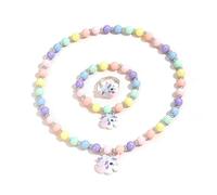 XFSRG 3 Pièces Licorne Parure Bijoux Perles Colorées Extensible Collier Boucles d'Oreilles Bague Parures Bijoux Raffiné Bande Dessinée Cadeaux pour Fille