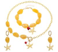 XFSRG 3 Pièces Parure Bijoux Femme Bohème Étoile de Mer avec Collier Bracelet et Boucles dOreilles Accessoire dÉté Idéal pour Vacances et Plage (Jaune)
