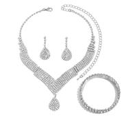XFSRG 3 Pièces Parure Bijoux Femme Ensemble Collier Boucles d'Oreilles et Bracelet en Strass Élégance Parures Accessoires pour Robe de Soirée de Mariage Bijoux Fantaisie Cadeaux