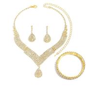 XFSRG 3 Pièces Parure Bijoux Femme Ensemble Collier Boucles d'Oreilles et Bracelet en Strass Élégance Parures Accessoires pour Robe de Soirée de Mariage Bijoux Fantaisie Cadeaux