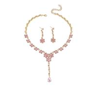 XFSRG 3 Pièces Parure Bijoux Mariage Fleur Goutte Collier Boucles D'oreilles Parure Femme Ensemble Bijoux Mariage Femme Collier Pendentif Boucles D'oreilles (Poudre d'or)