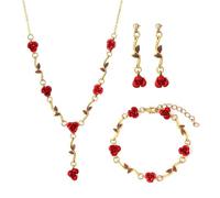 XFSRG 3 Pièces Parure Collier et Boucles D'oreilles Bracelet Fleur Rose Pendentif Bracelet Boucles D'oreilles Ensemble Fleurs Roses Collier Ensembles de Bijoux de Mariage pour Mariée