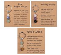 XFSRG 3 Pièces Porte Clef Pierre Naturelle Femme Porte Clef en Cristal Pendentif de Sac Cadeau avec Carte en Papier pour Sac Portefeuille de Voiture (02)