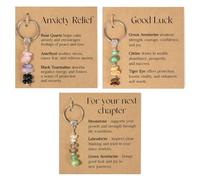 XFSRG 3 Pièces Porte Clef Pierre Naturelle Femme Porte Clef en Cristal Pendentif de Sac Cadeau avec Carte en Papier pour Sac Portefeuille de Voiture (01)