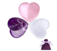 XFSRG 3 Pièces Quartz Rose Cœur Pierres Porte Bonheur en Forme de Pierre Naturelle Forme de Pierre Précieuse Cristal Naturel Poli Cœur avec Pochette en Velours (Ensemble 2)