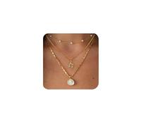 XFSRG 3Pcs Collier Femme Or Chaine or Femme Réglable Collier à Breloques avec Pendentif Étoile de Mer Coquillage Perle Plaqué Or 14K Bijoux Cadeaux (Or 1)