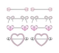XFSRG 4 Paires 14G Piercing Teton Piercing de Téton en Acier Inoxydable Papillon Forme de Coeur Zircone Cubique Hypoallergénique Body Barres Parure de Bijoux pour Femme et Fille (Rose)