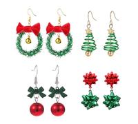 XFSRG 4 Paires Boucles d'Oreilles Noël Femmes Arbre Guirlande Boucles d'Oreilles Pendantes de Noël Ampoules Christmas Boucle d'Oreille Noel Vis Jingle Bells Cadeau Ensemble de Bijoux Noel Fille