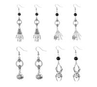 XFSRG 4 Paires Boucles d'Oreilles Pendantes de Goutte de Noël Halloween Designs Exagérés Spiders, Citrouilles, Crânes Toiles Bijoux Originales pour Fête et Costume (Argent)