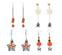 XFSRG 4 Paires Boucles d'Oreilles Pendantes de Goutte de Noël Halloween Designs Exagérés Spiders, Citrouilles, Crânes Toiles Bijoux Originales pour Fête et Costume (Orange)