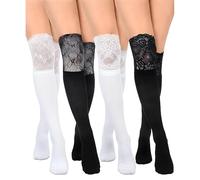 XFSRG 4 Paires Cuissardes Chaussettes Hautes Chaussettes à Genoux Dentelle Longue Décontractées Genoux para Sport Cosplay pour Filles et Femmes