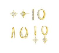 XFSRG 4 Pairs Boucles d'Oreilles Femme Piercing Oreille Cartilage Plaquée Or 14 Carats Petites Clou d'Oreilles Hypoallergéniques Avec Zircone pour Plusieurs Piercings Oreille Bijoux Set Fille