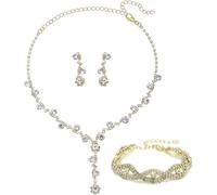 XFSRG 4 Pcs Parure Bijoux Femme Collier Boucles d'oreilles Bracelet Ensemble Cristal Brillant Pendentif Élégant Accessoires Tendance Zircone Mariée Mariage Bijoux Strass (Or)